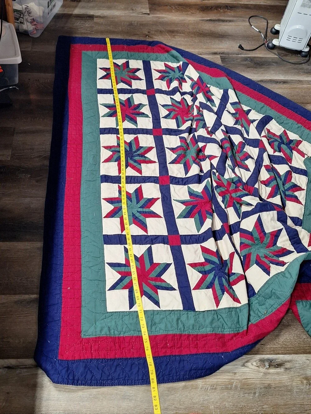 Handmade Vintage "LeMoyne Star or Blazing Star" Patriotic Quilt, 80 X 80 - Picture 11 of 13